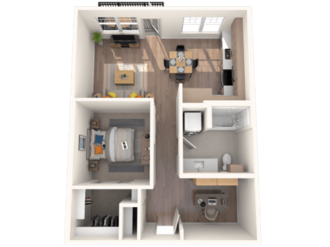 Floor plan for 1 bed, 1 bath, 740 sqft